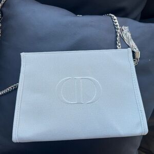 NEW Dior cross body Beauty Makeup Light Grey medium Canvas Pouch bag